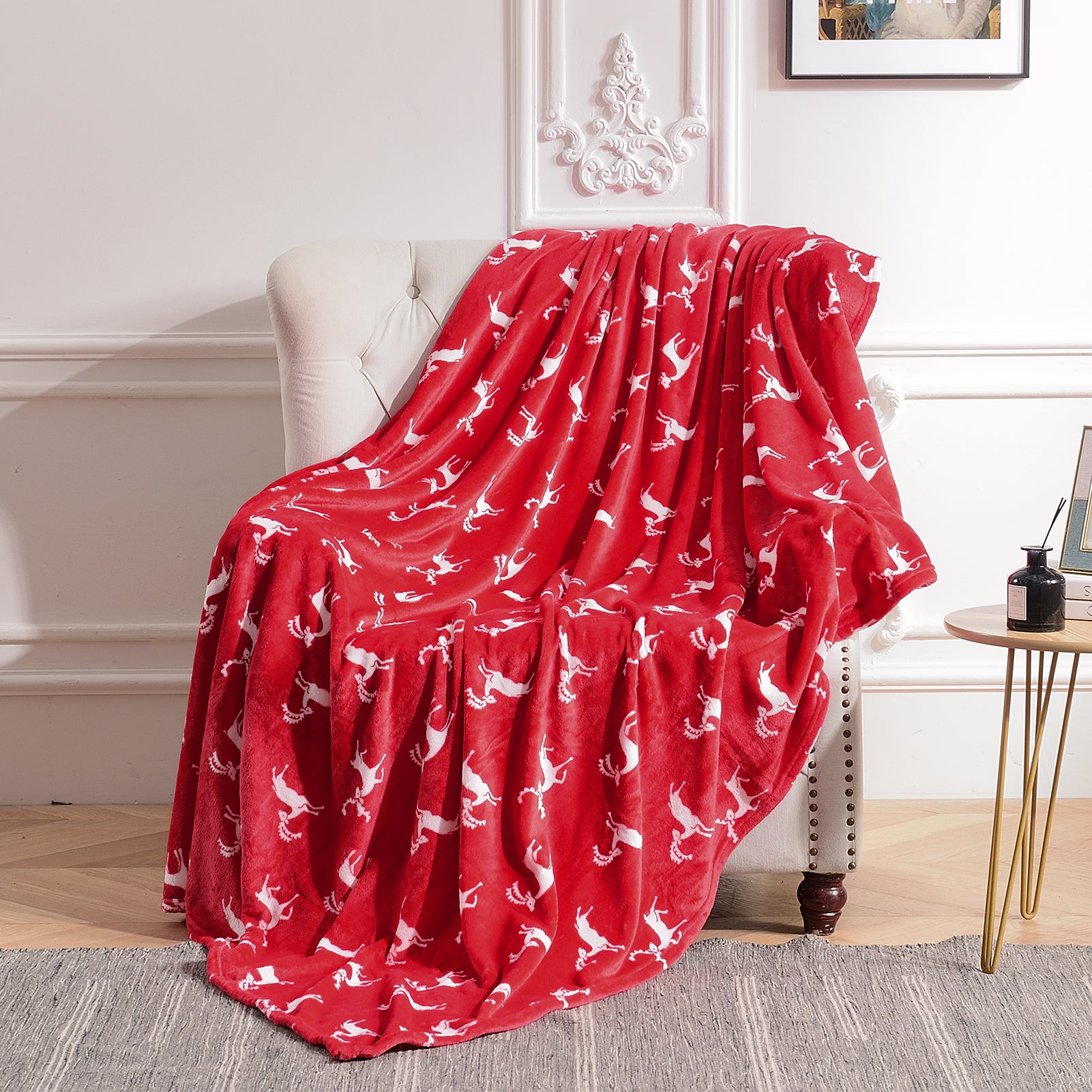 Flannel Fleece Throw Blanket for Christmas - Reindeer Print