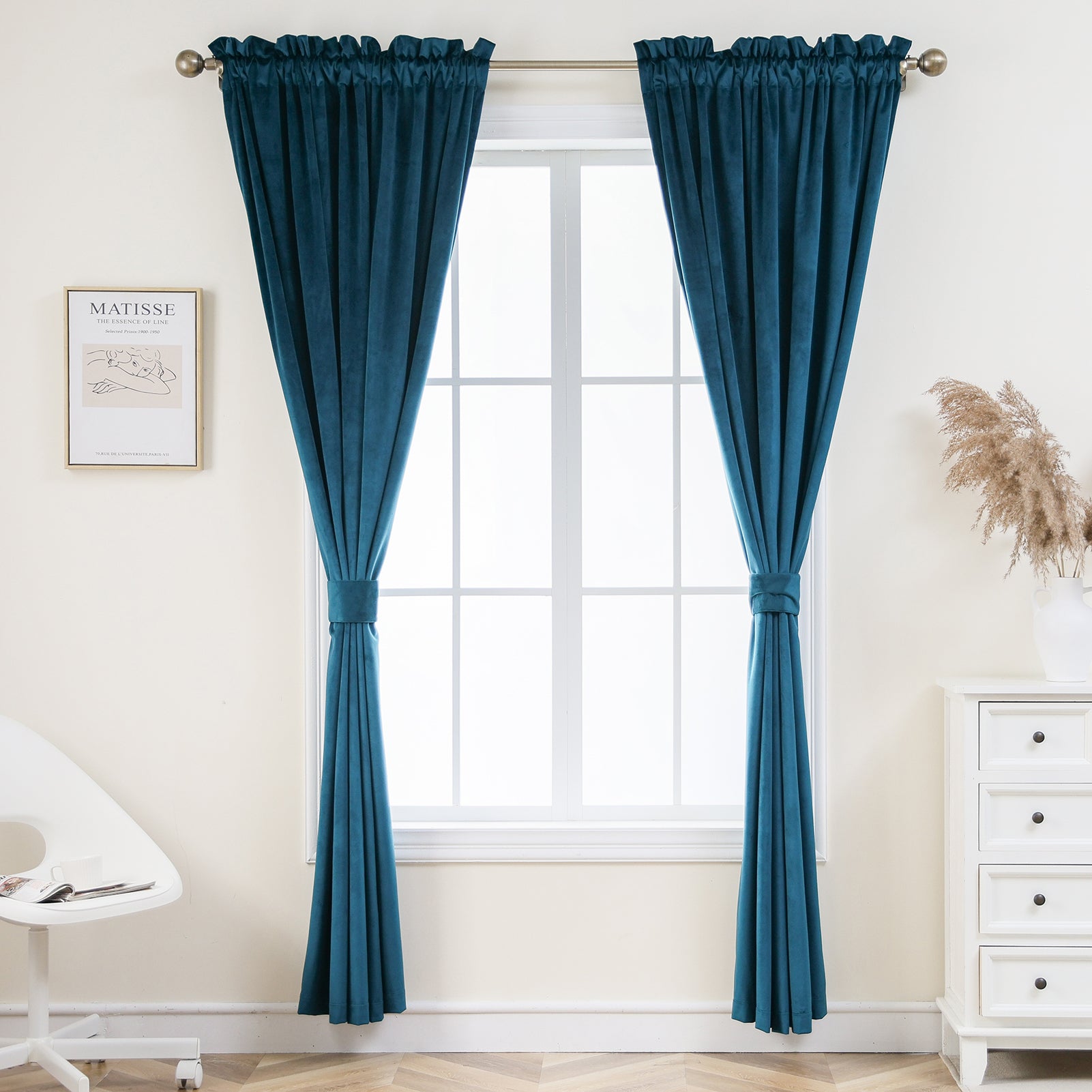 Rod Pocket Velvet Curtains 52" W x 95" L, Teal