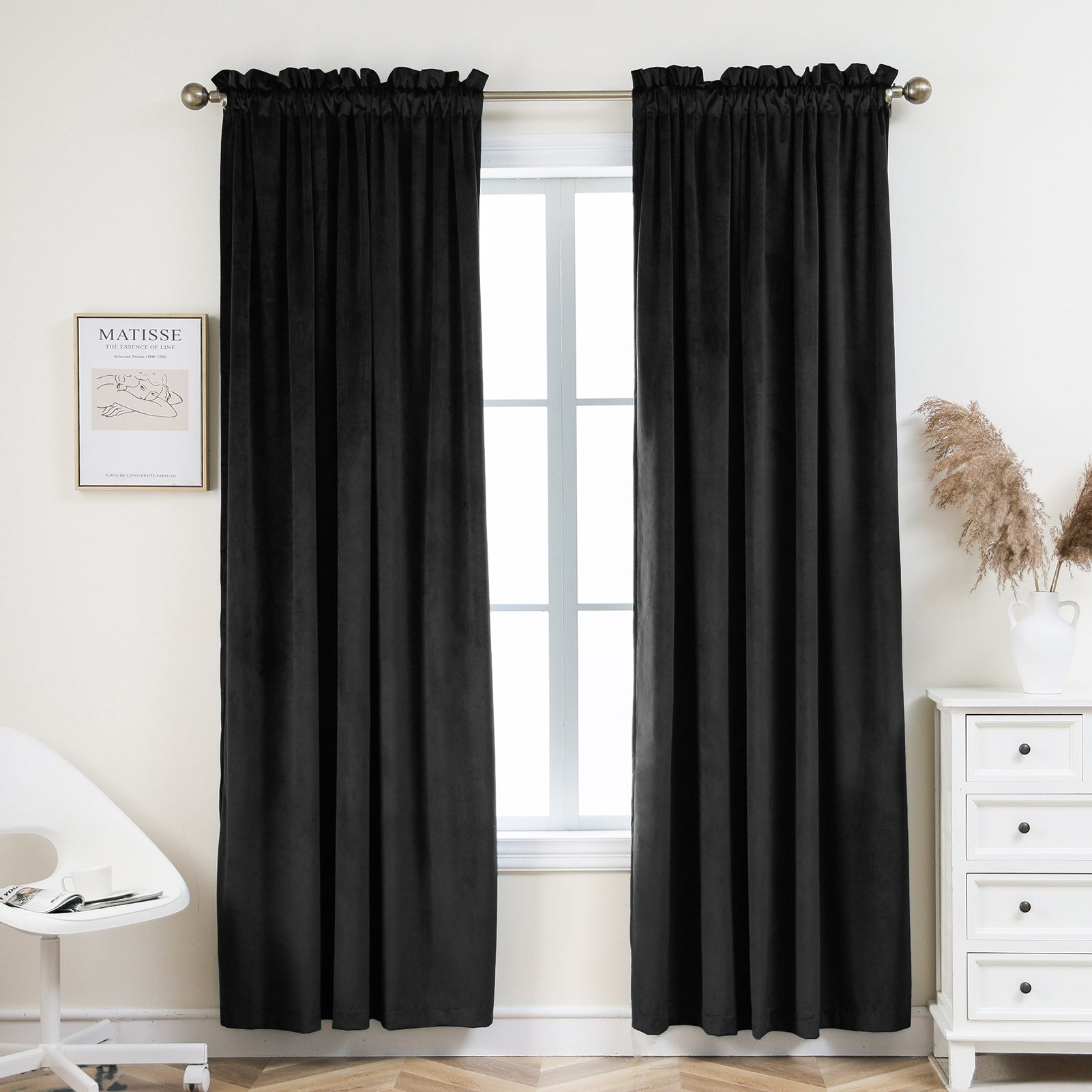 Rod Pocket Velvet Curtains 52" W x 84" L, Black
