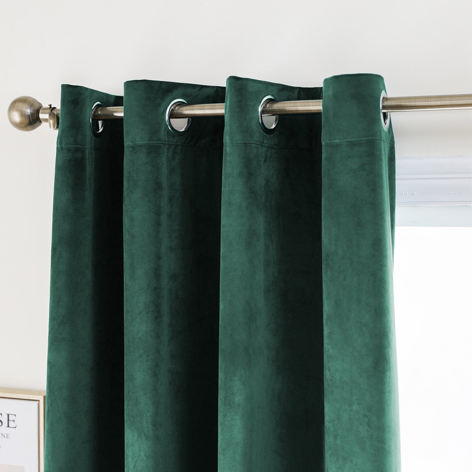 Grommet Velvet Curtains 52" W x 95" L, Dark Green