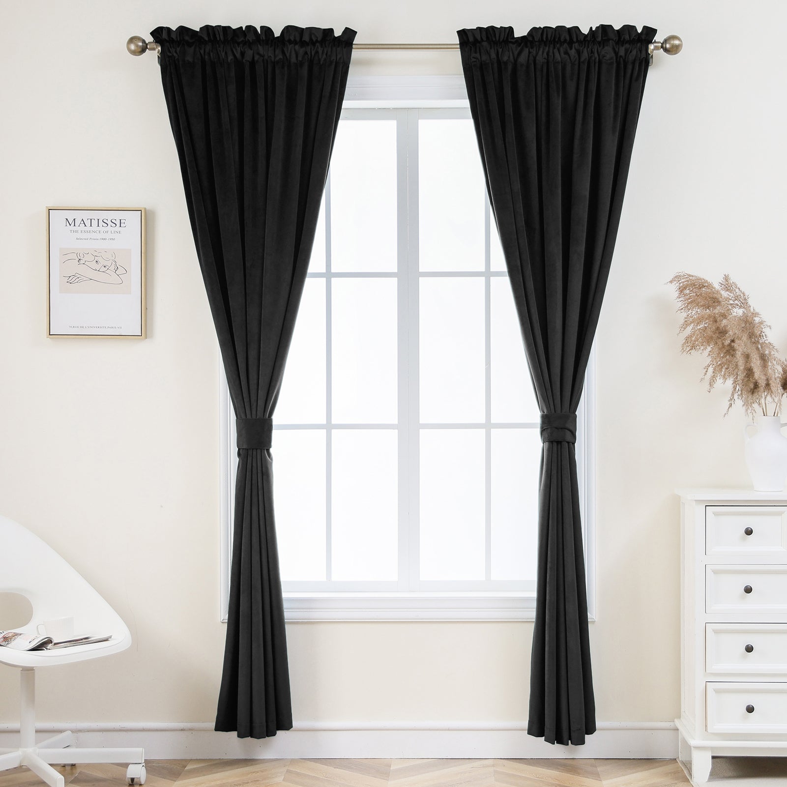 Rod Pocket Velvet Curtains 52" W x 84" L, Black
