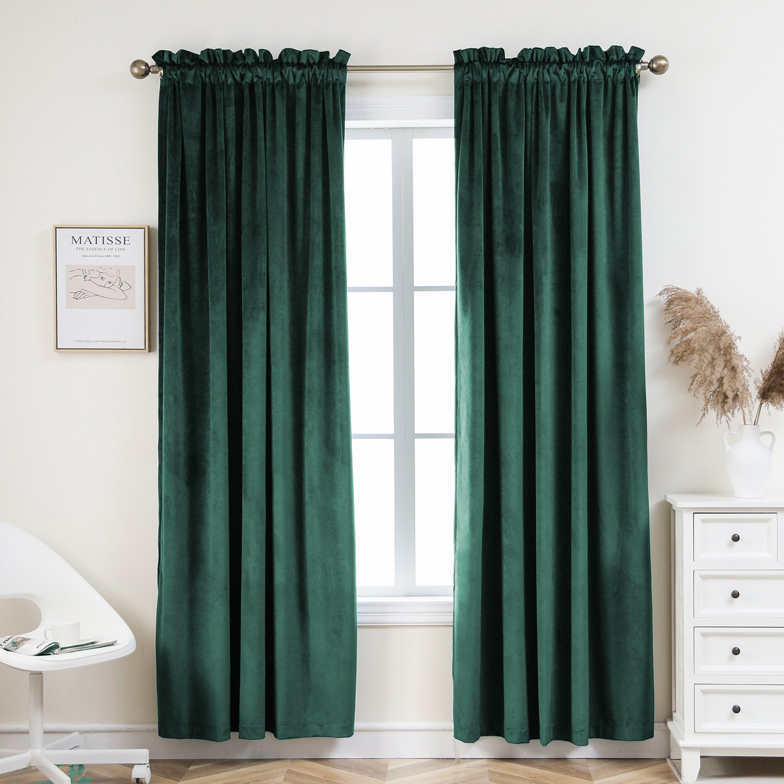 Rod Pocket Velvet Curtains 52" W x 84" L, Dark Green