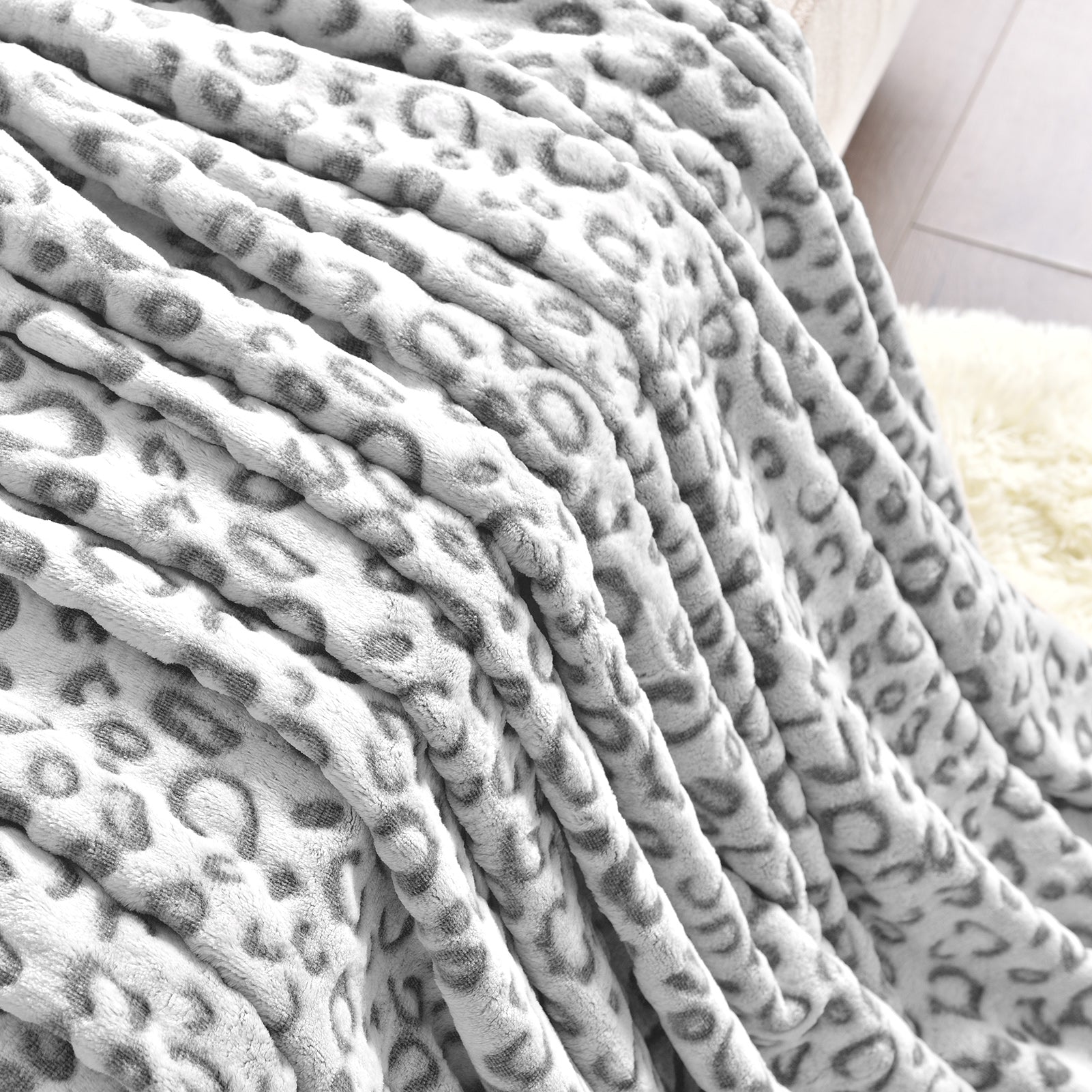 Leopard Throw Blanket, Gray, 50 x 60 inches