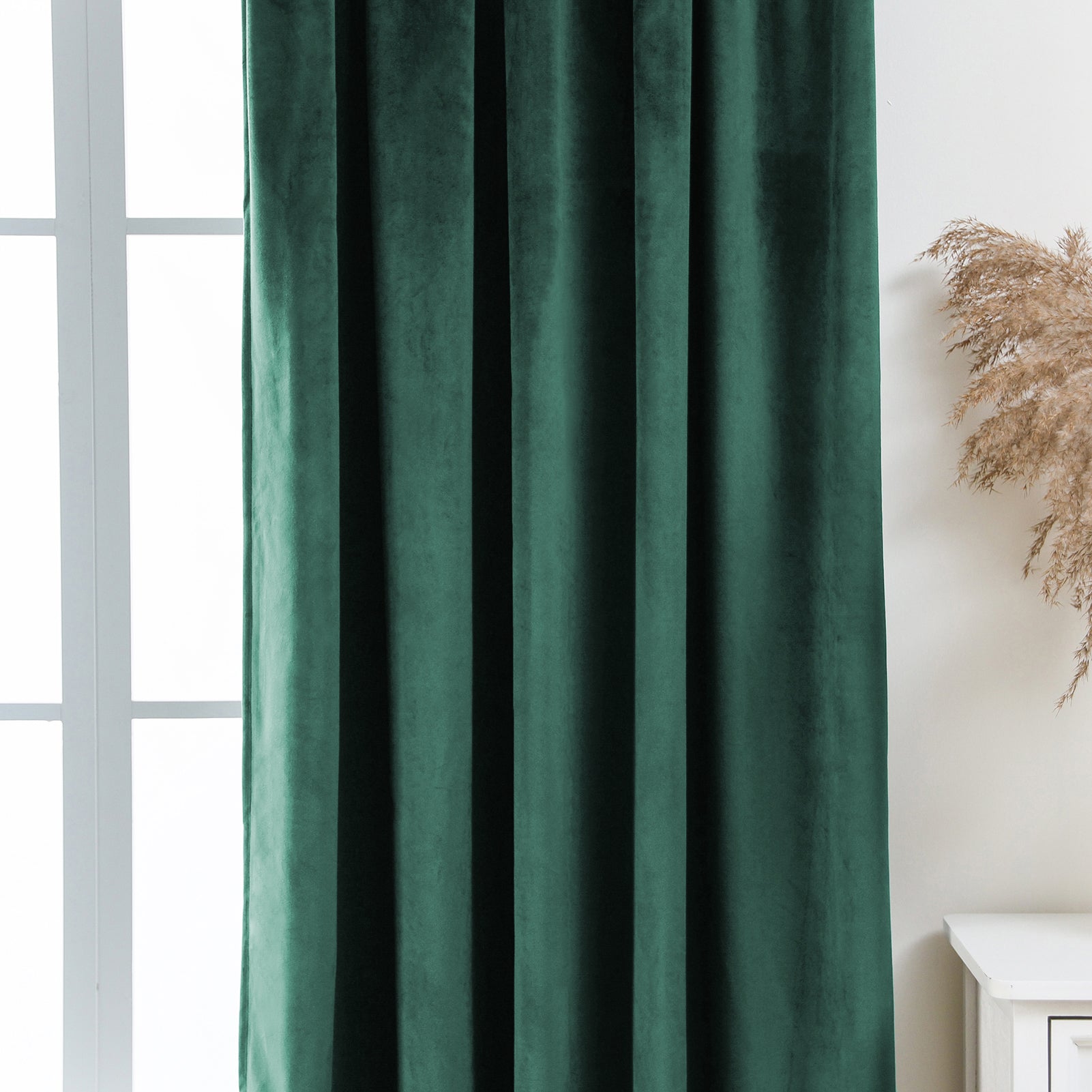 Grommet Velvet Curtains 52" W x 84" L, Dark Green
