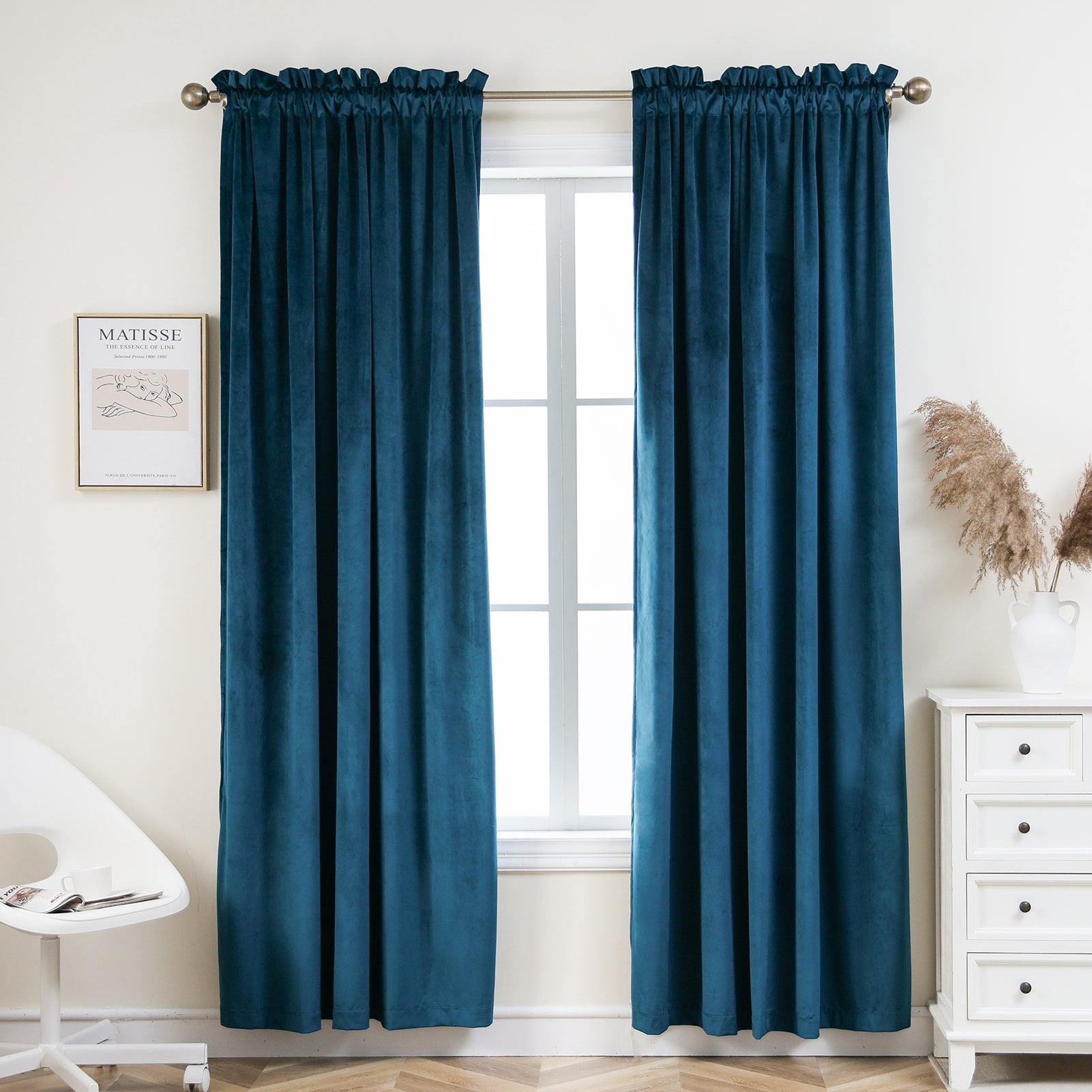 Rod Pocket Velvet Curtains 52" W x 95" L, Teal