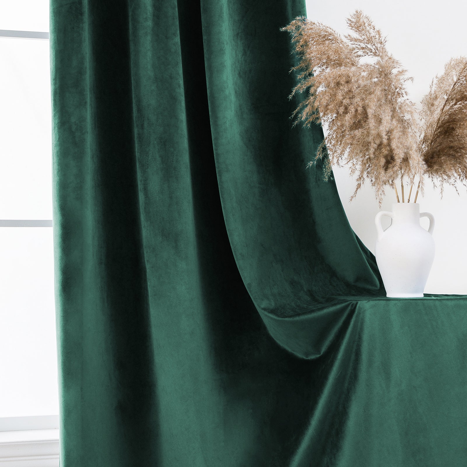 Grommet Velvet Curtains 52" W x 84" L, Dark Green