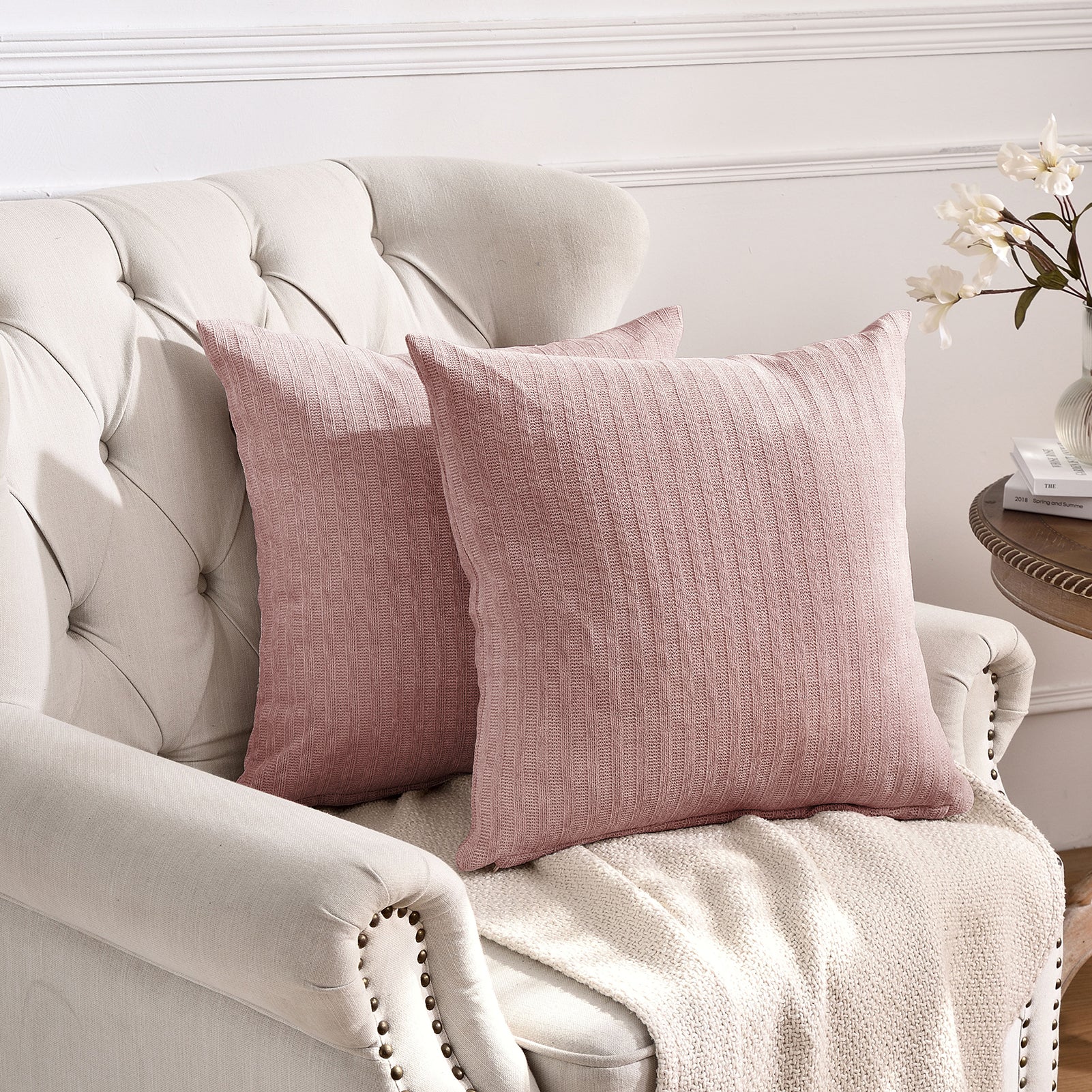 Chenille Pillow Case Covers 20x 20 Inch (Pink, 2 Pack)