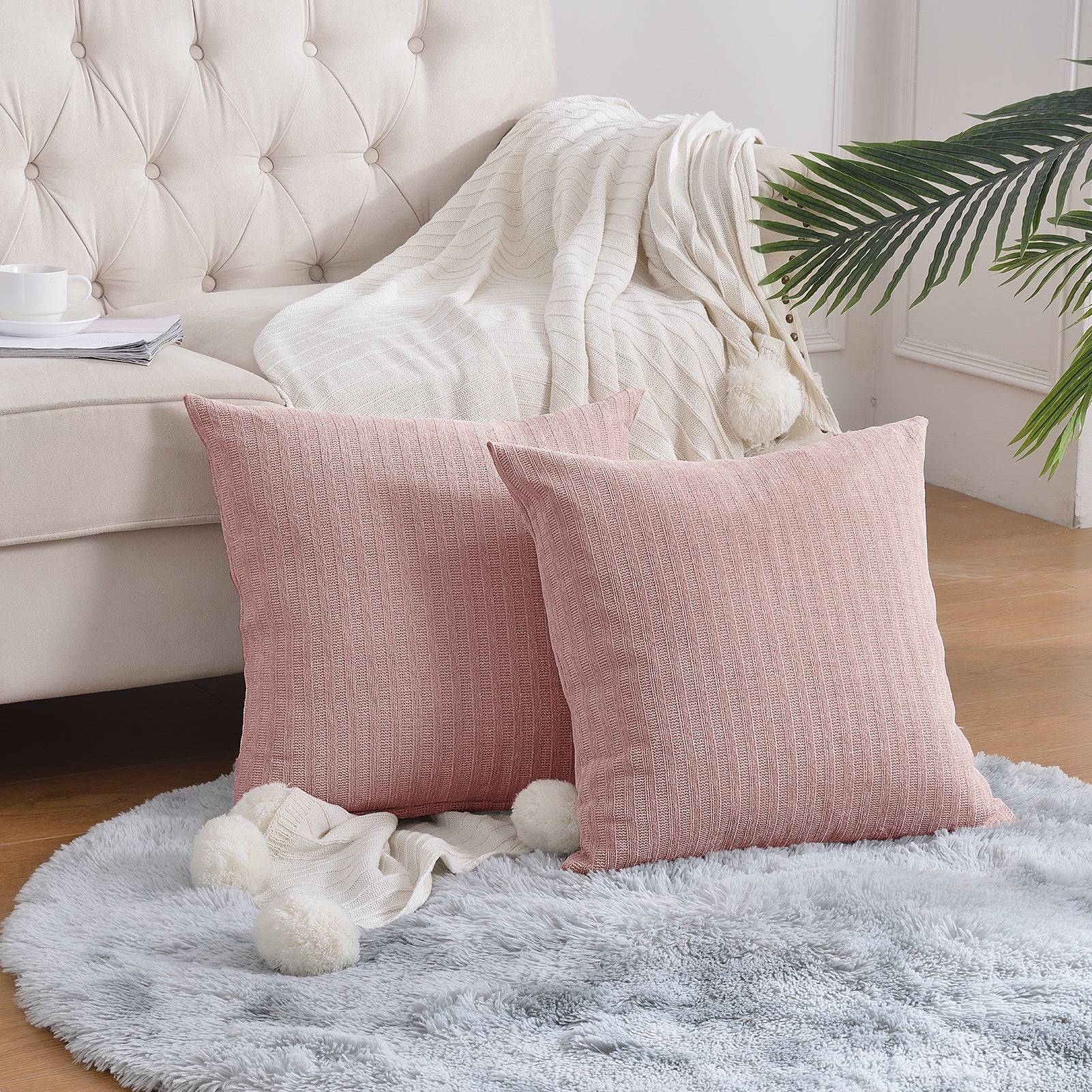 Chenille Pillow Case Covers 20x 20 Inch (Pink, 2 Pack)