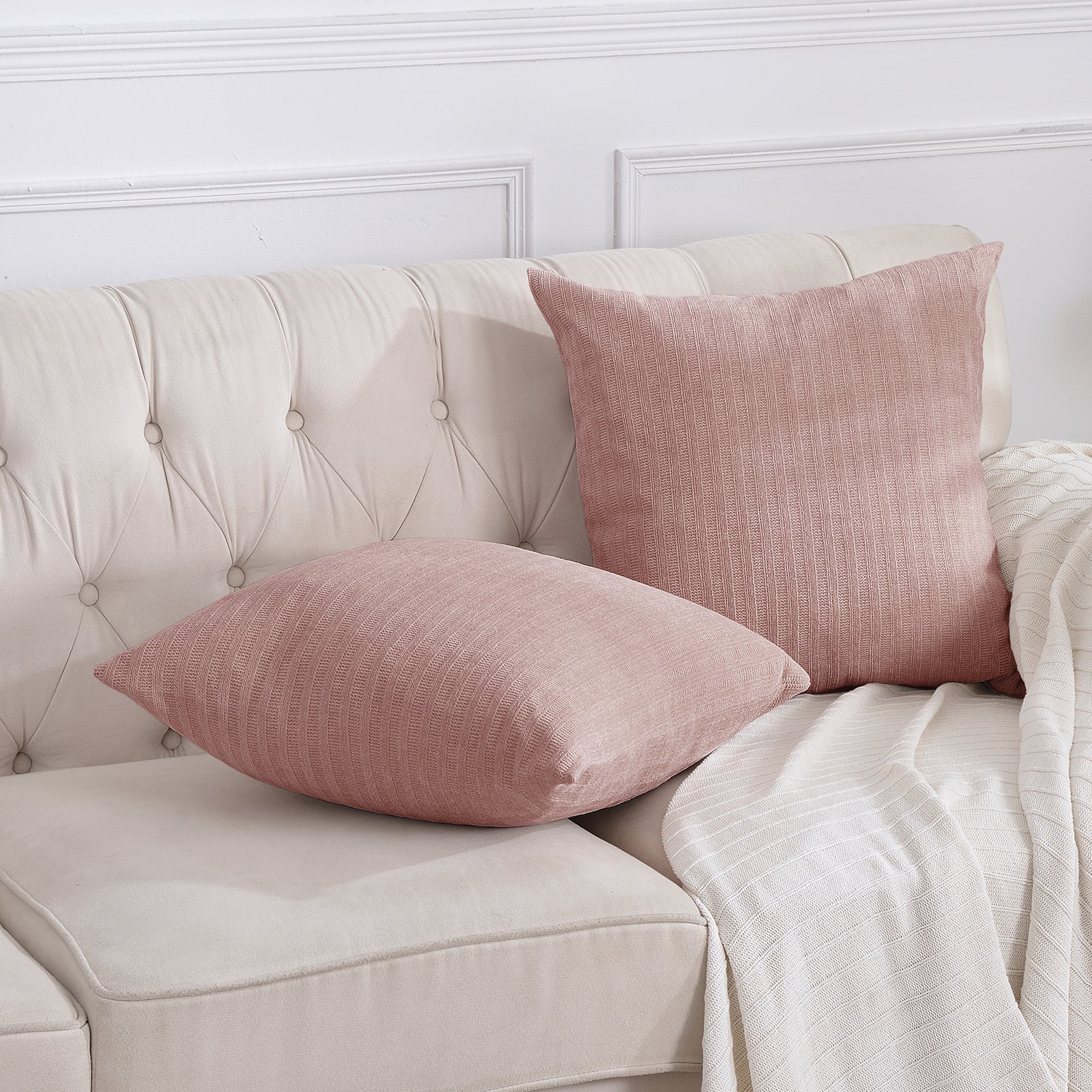 Chenille Pillow Case Covers 20x 20 Inch (Pink, 2 Pack)